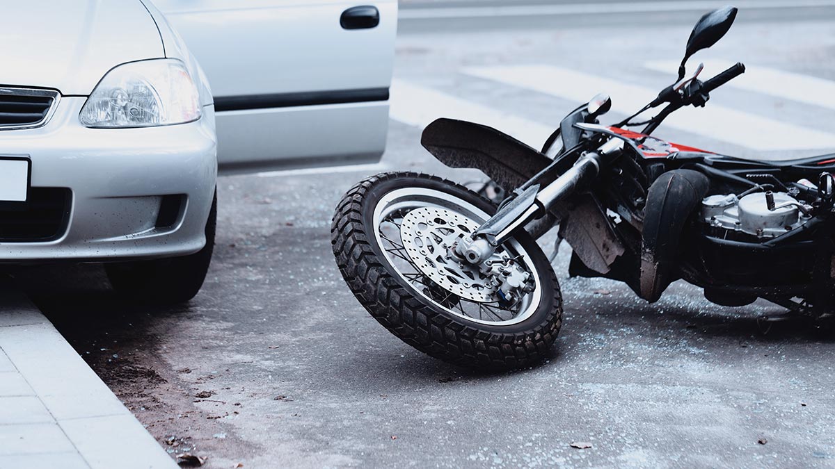 motorcycle accident with a silver car